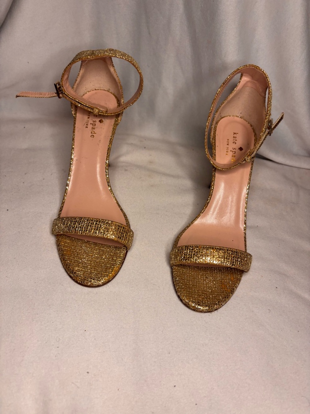 kate spade Gold Glitter Ankle-Strap Heels